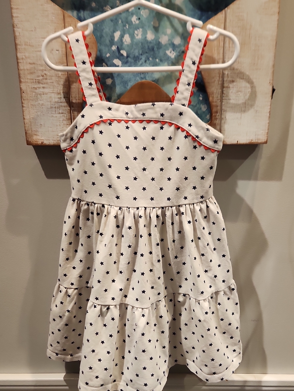 Janie and Jack White Sundress with Navy Stars and Red Trim Sz 4